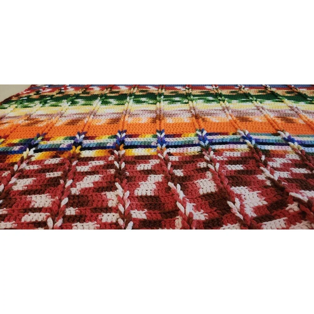 Vintage Crochet Knitted‎ Grannycore Blanket Afghan Retro 67 x 48Colorful
